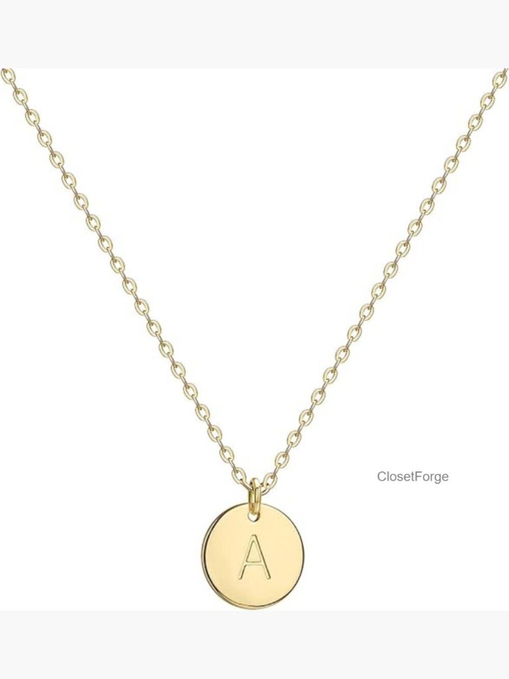 14K Gold Plated Dainty Initial Letter Coin Disc Pendant Necklace